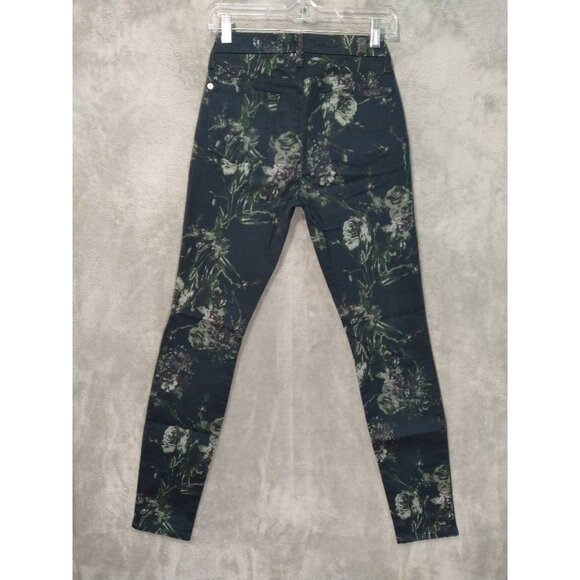 7 For All Mankind Jeans Womens 26 Black Denim Floral Skinny Mid Rise Stretch - Picture 2 of 9